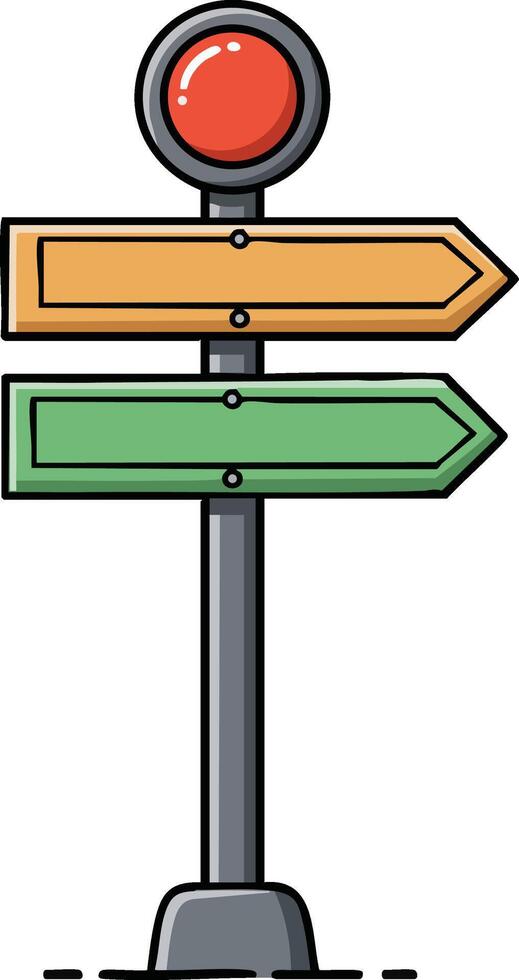 Directional Signpost with Red Signal and Orange Green Arrow Boards Illustration for Navigation and Guidance vector