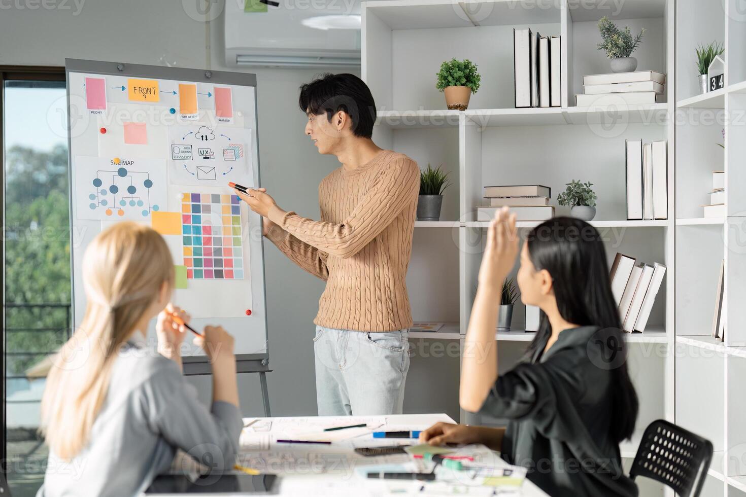 Dynamic UX UI design presentation with team brainstorming and visual planning. photo