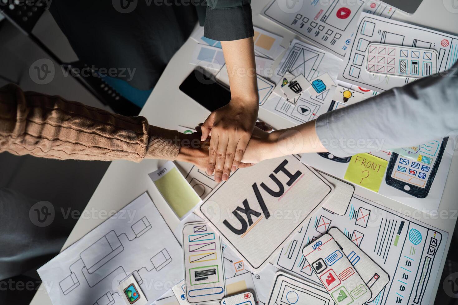 Collaborative UX UI Design Brainstorming Session with Creative Teamwork and Innovative Ideas photo