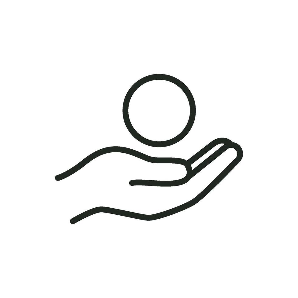 A line art icon of an open palm facing upwards, as if offering or holding an object. vector