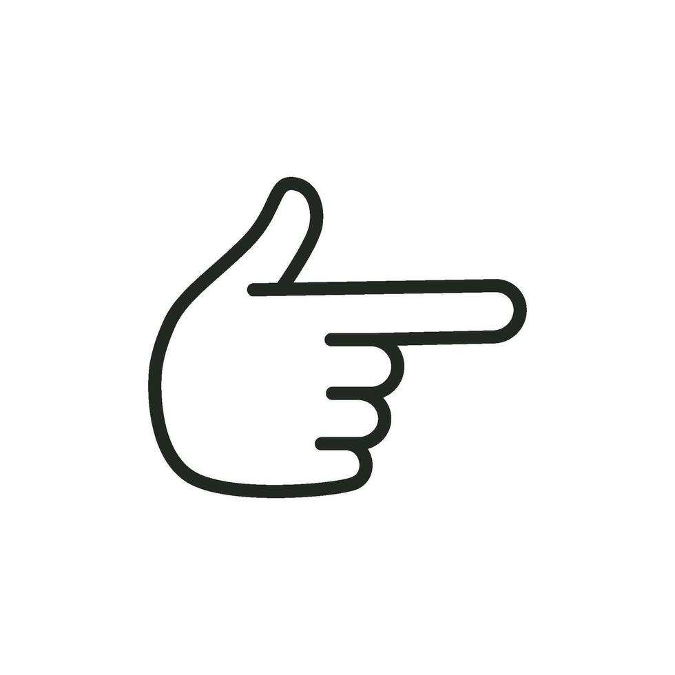A line art icon of a hand with the index finger extended, pointing in a specific direction. vector