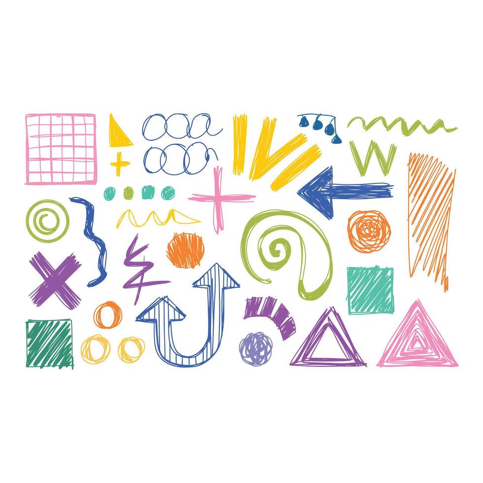 Set of hand drawn shapes and design elements on white background vector