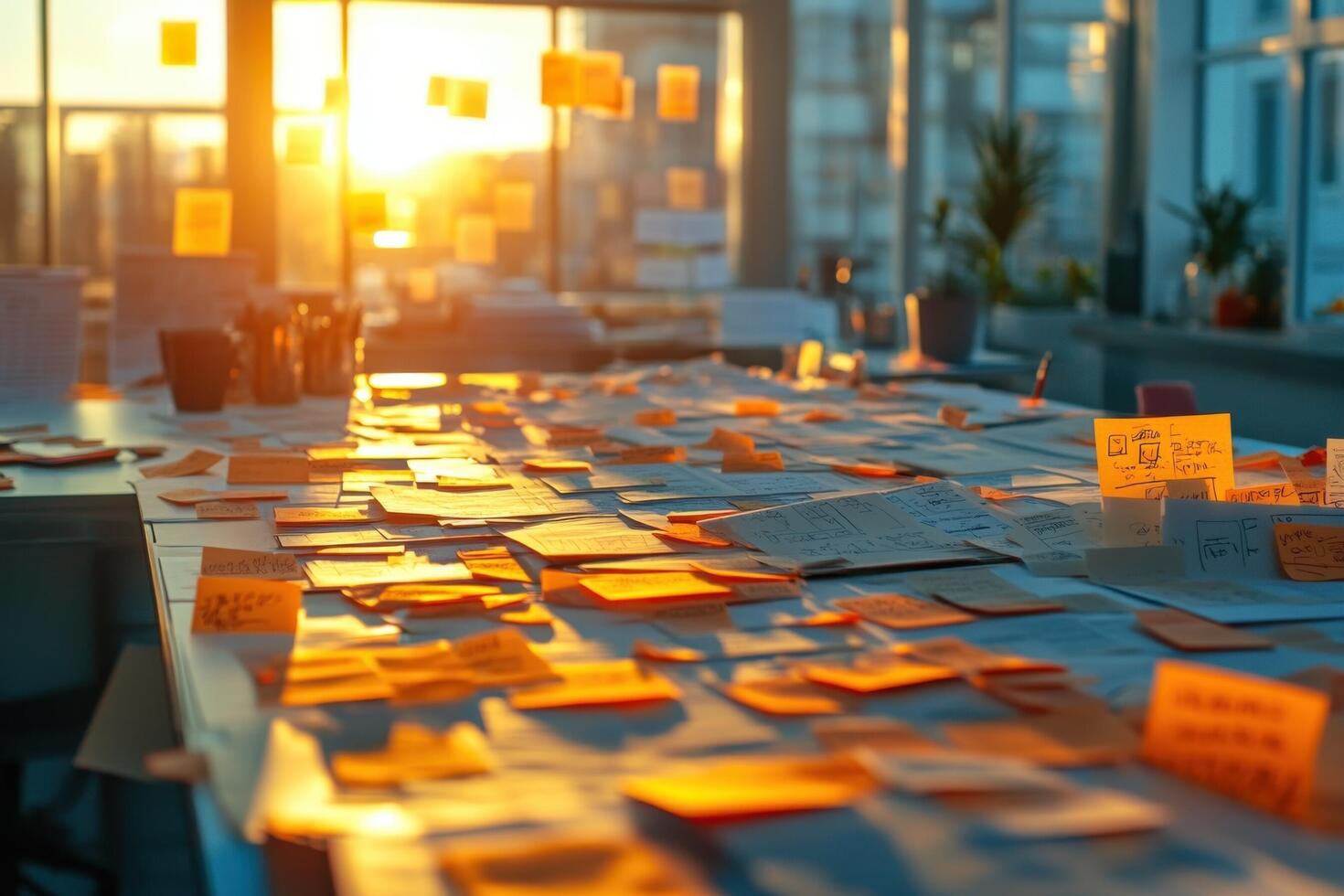 A table with sticky notes and post it notes on it photo