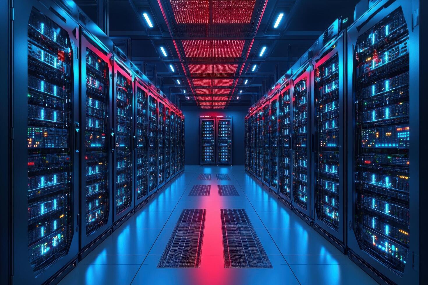 A long row of servers in a data center photo