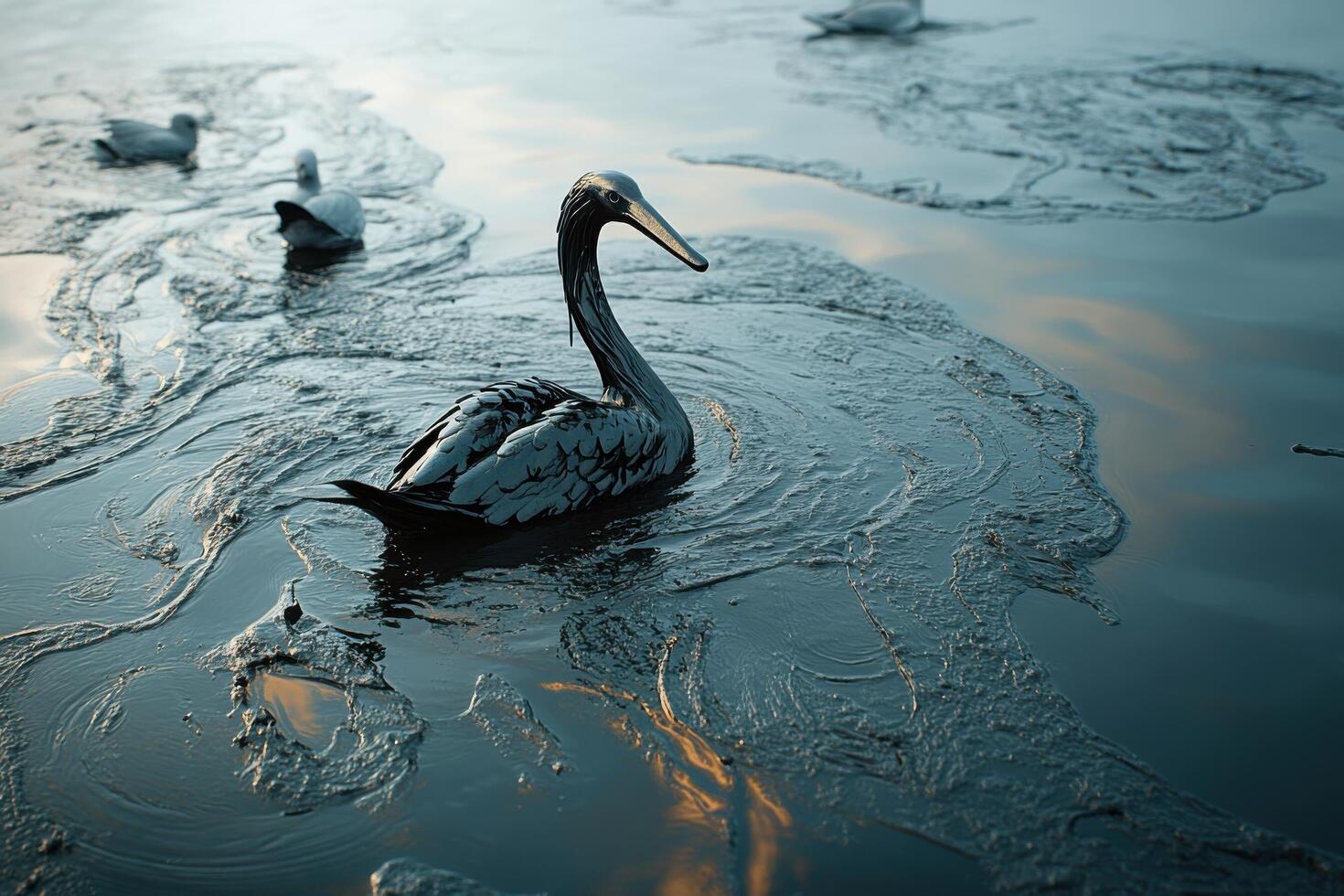 A duck is floating in a lake photo