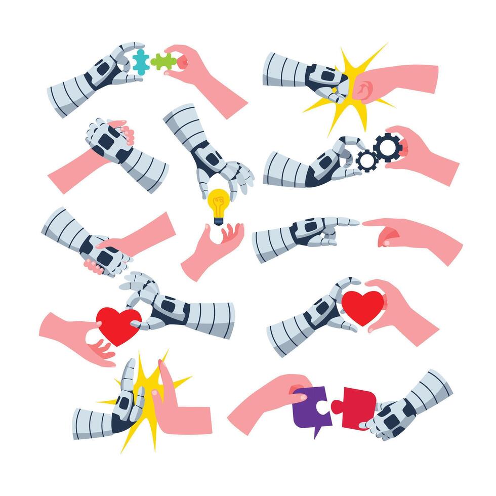 Robotic hands showing collaboration and creativity vector