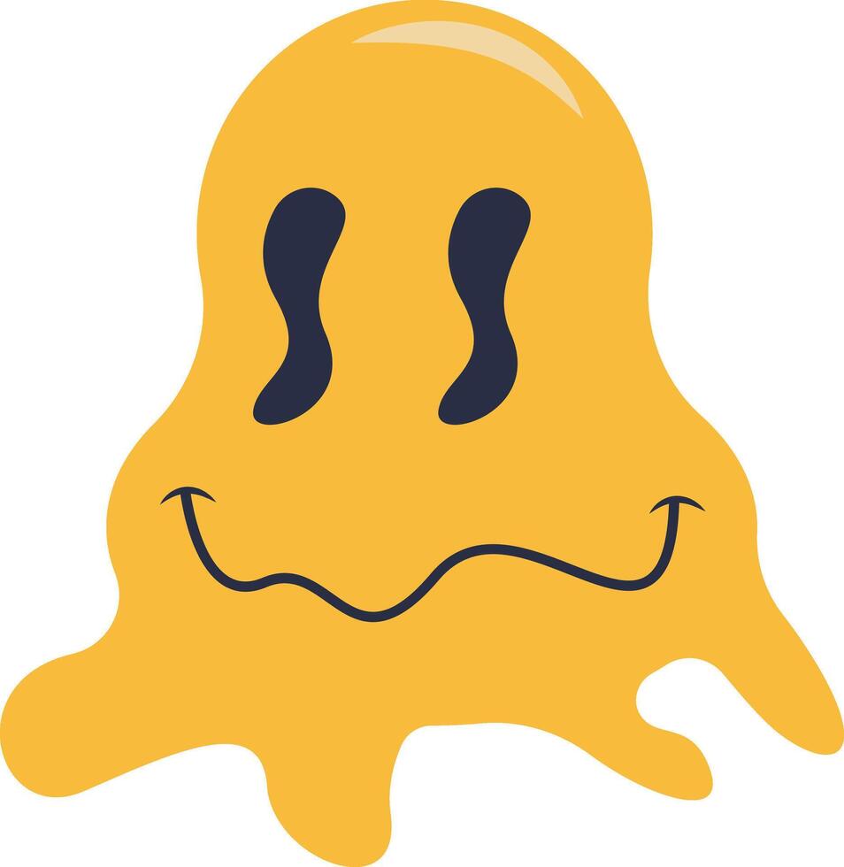 Retro Melting Smiling Face. Flat Character. vector