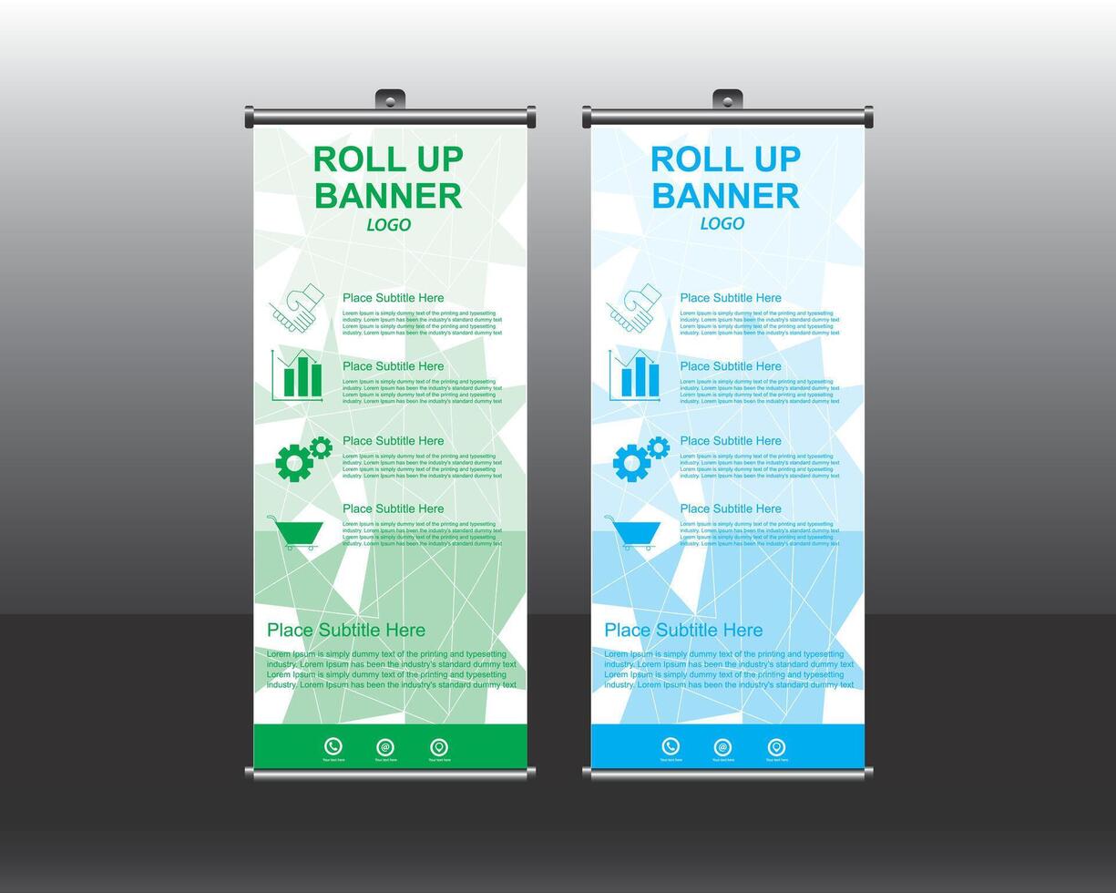 Roll up banner template with low poly background vector