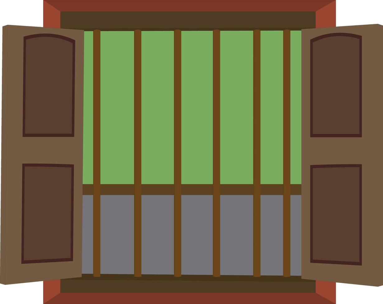 Old window with open shutters vector