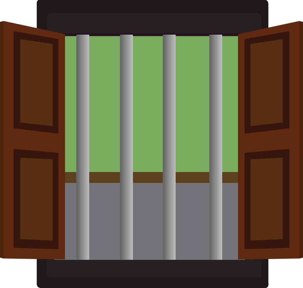 Open barred window with symbolic view vector