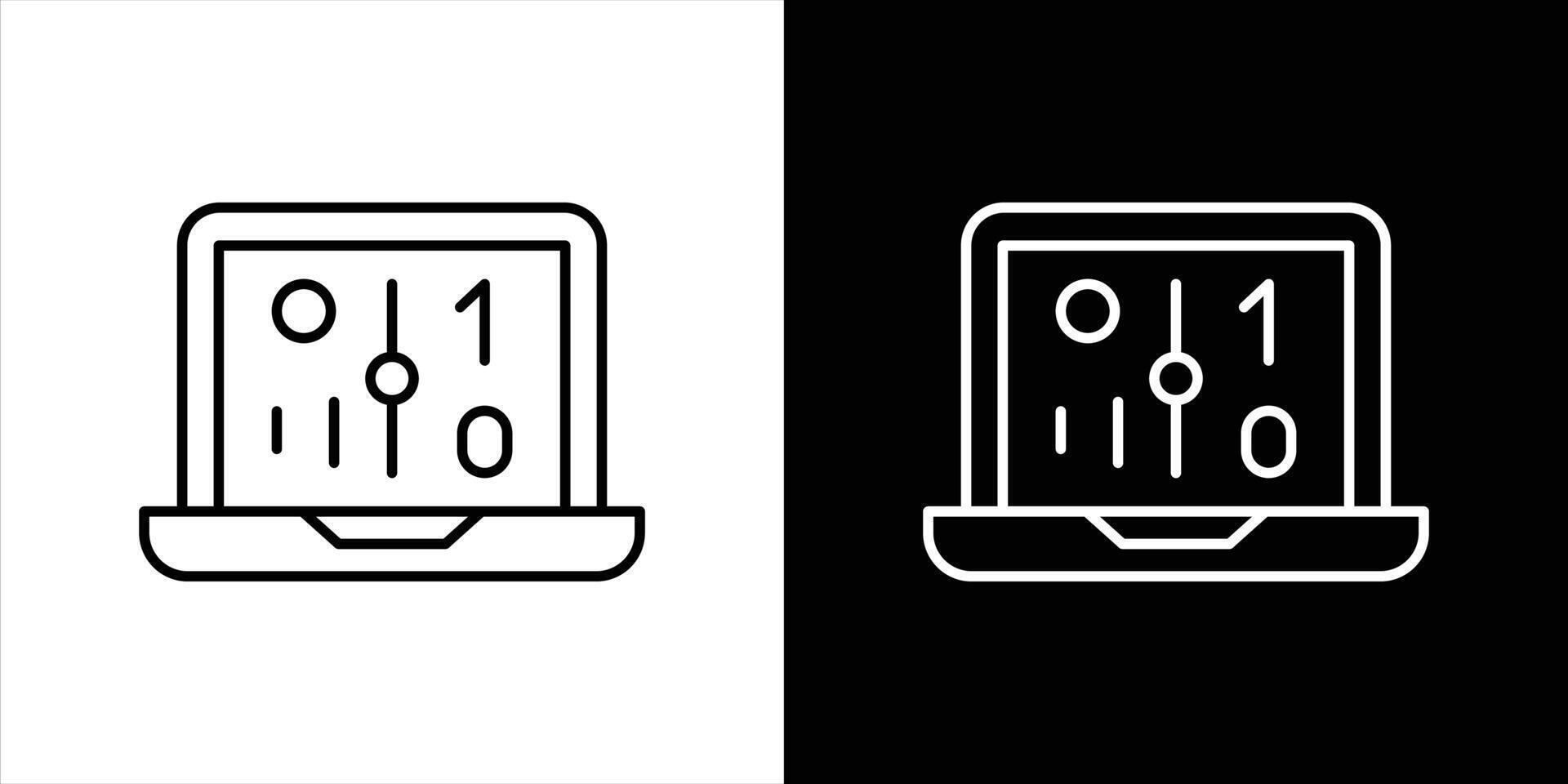 digital laptop icon set. containing AI powered binary computing for the future of technology, decoding artificial intelligence in personal computing thin line style icon vector