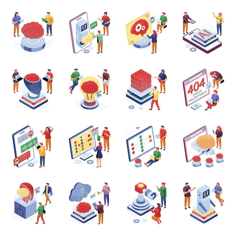 Illustration of digital technology and AI concepts vector