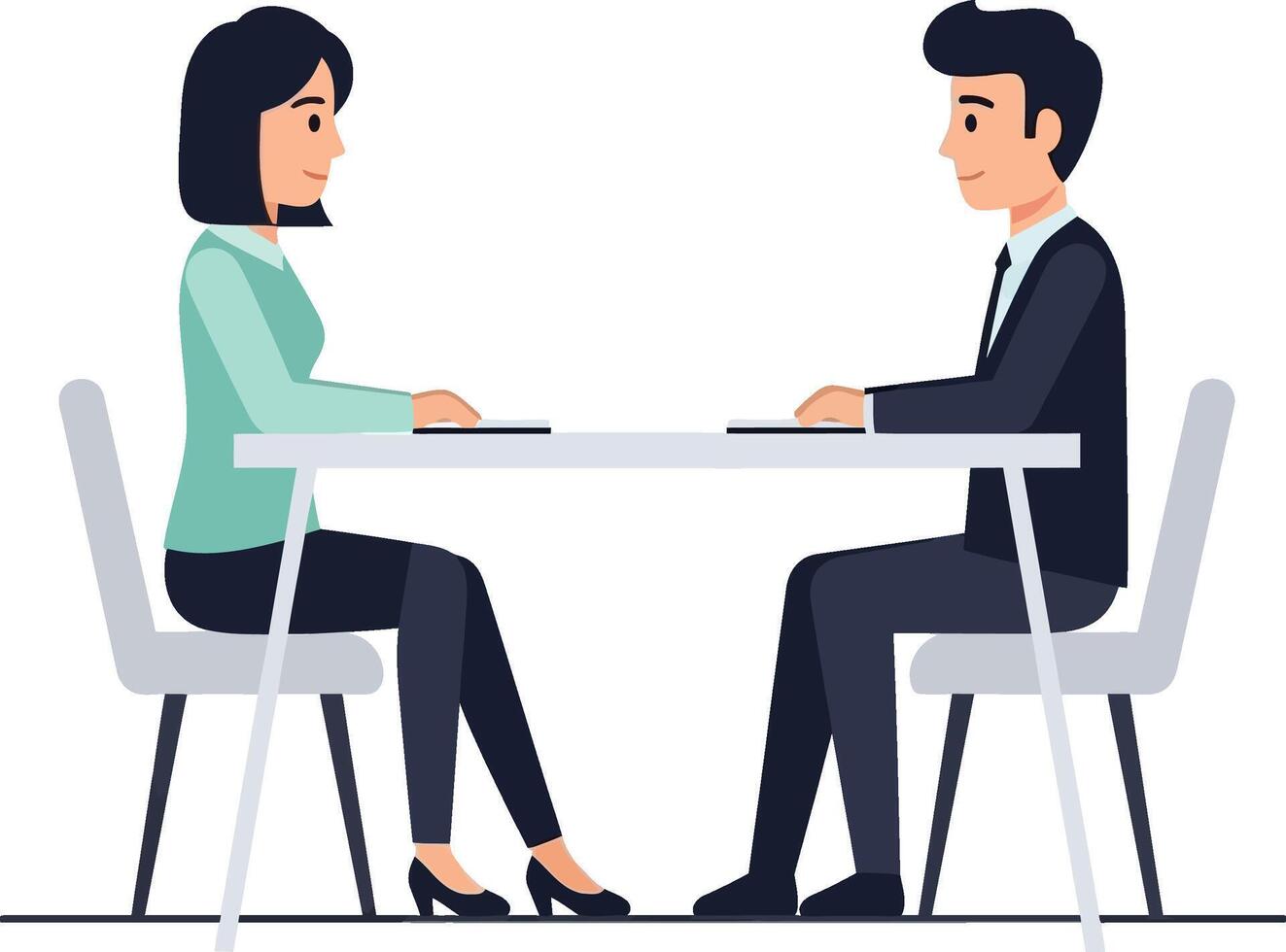 A job interview between an applicant and an employer A businesswoman interviewing a candidate for a business role vector