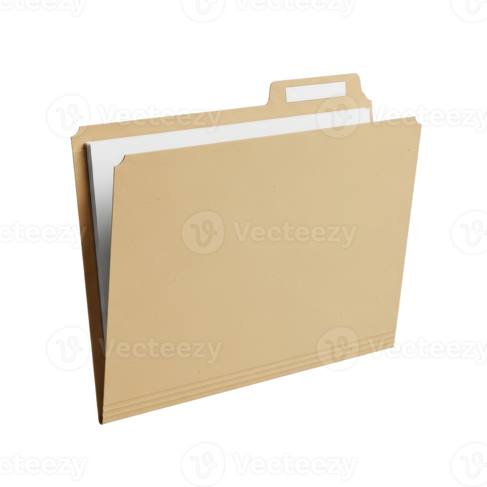 An open manila file folder filled with white documents, an essential item for office organization, archiving, and storing important papers. png