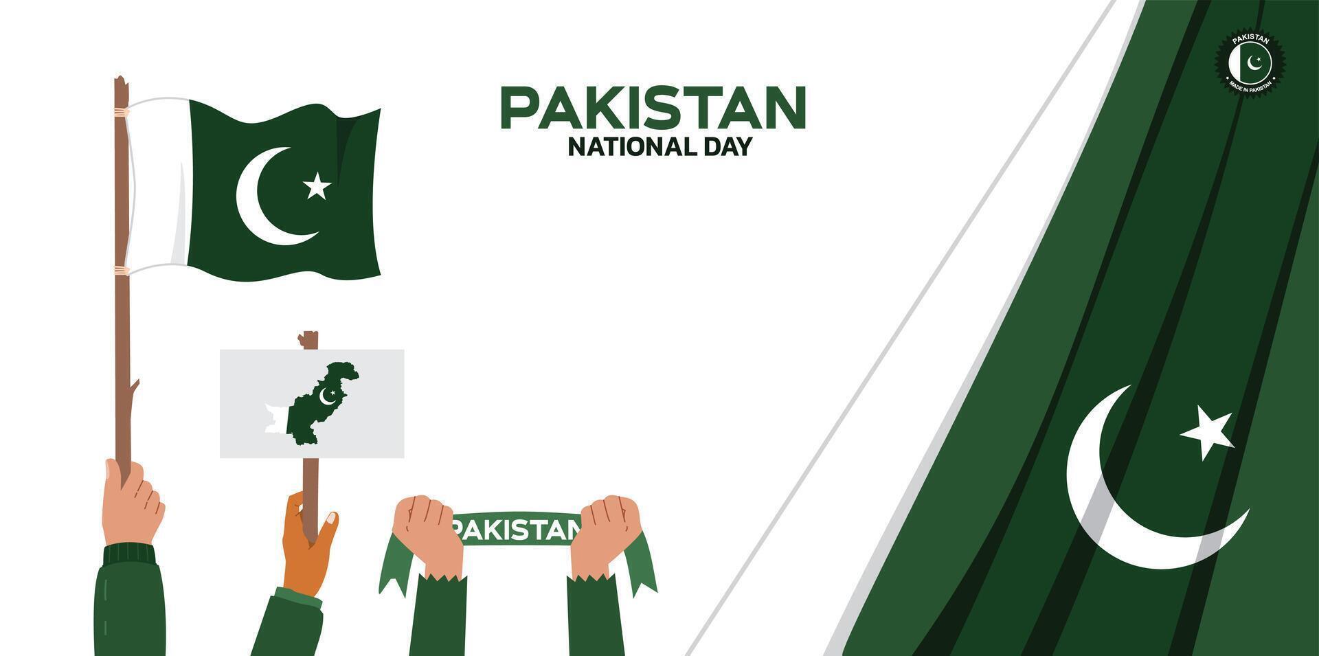 pakistan Independence Day Design, minimalist template of August 14th design elements with people holding flags and maps, pakistan maps and flags in poster and banner form vector