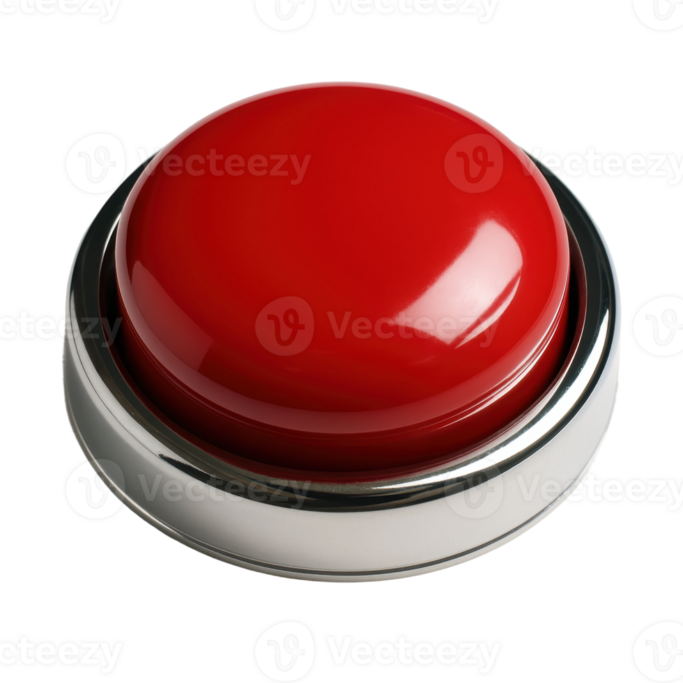 A vibrant red push button with a reflective chrome base, perfect for conveying concepts of urgency, control, or immediate action. png
