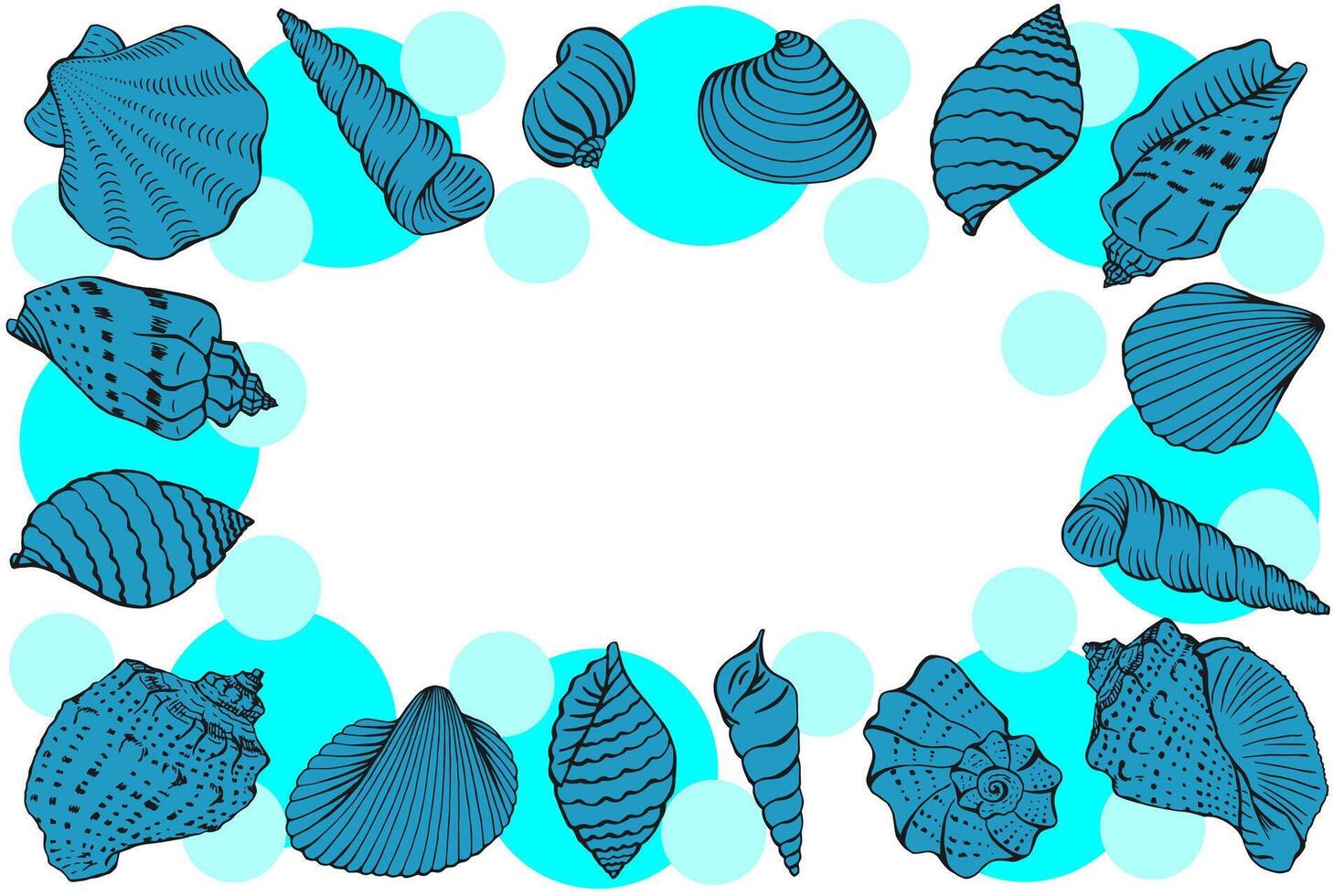 Frame seashells with copy space for design or message Hand drawn vector