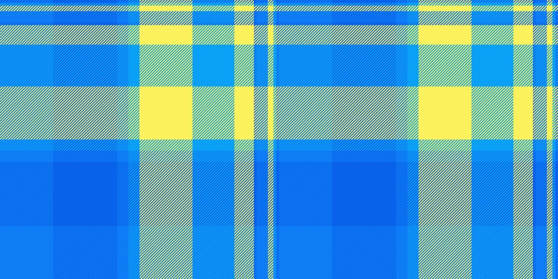 Vibrant blue and yellow plaid pattern. Perfect for textile design, website backgrounds, or cheerful branding. This bright, intersecting lines texture evokes feelings of summer, energy, and optimism. vector