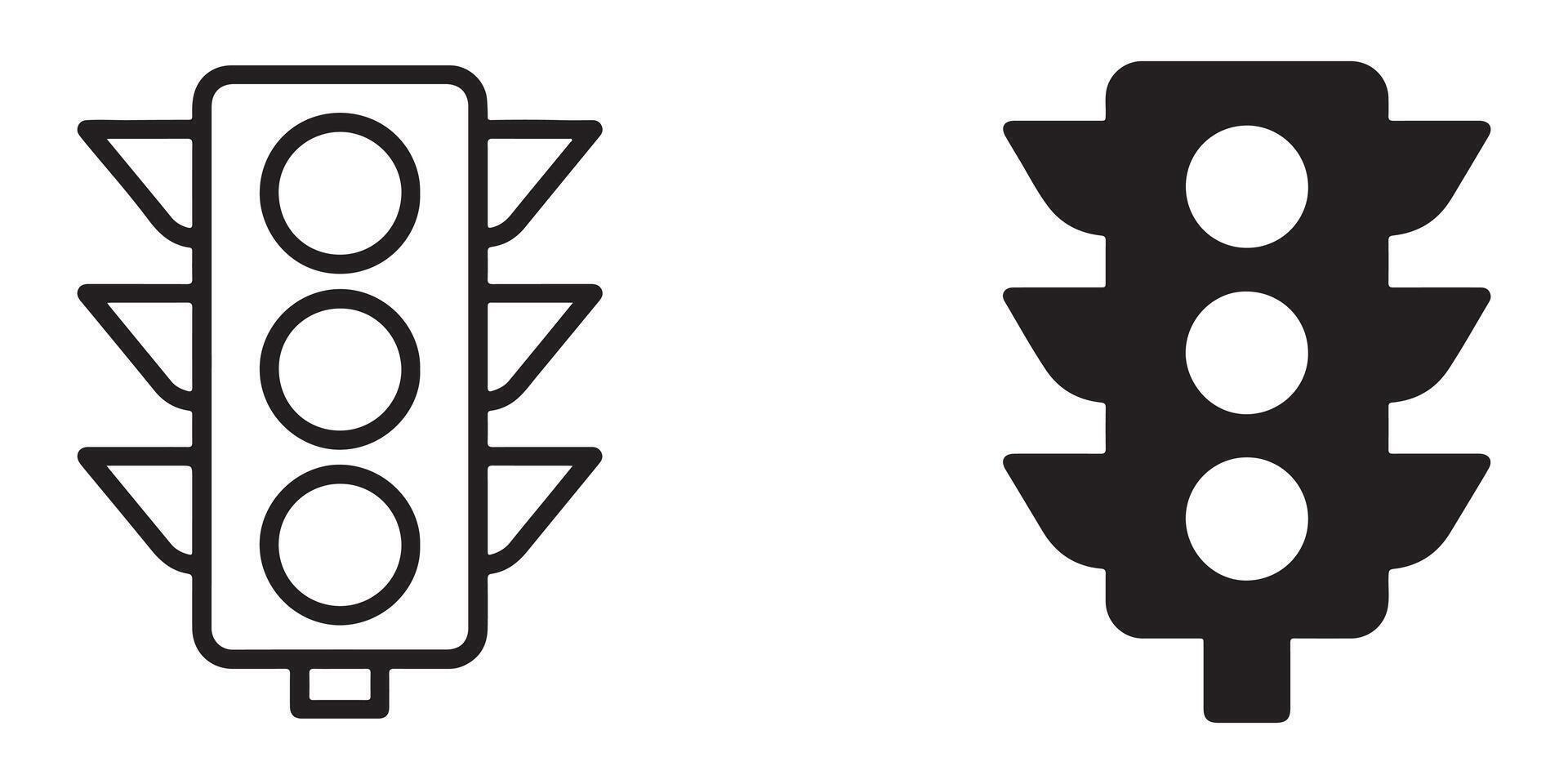 Simple Line Art and Solid Black Traffic Light Icons Clean, Minimalist Designs for Website or App Use vector