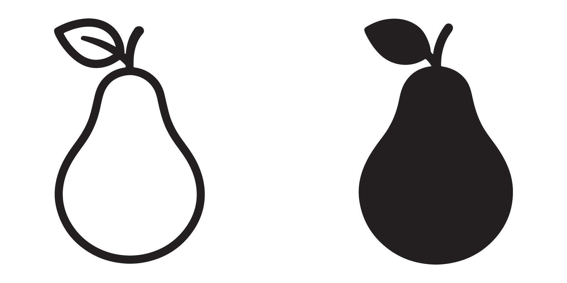 Simple Line Art and Solid Silhouette Pear Icons Fresh Fruit Design for Websites, Apps, and Branding Projects vector