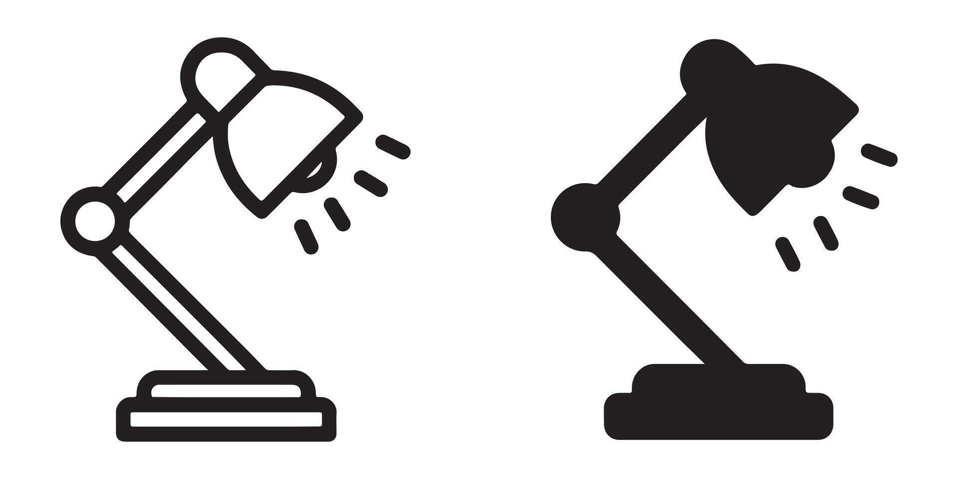 Bright Illuminated Desk Lamp Icons Line Art and Solid Style for Web Design and Graphic Projects vector