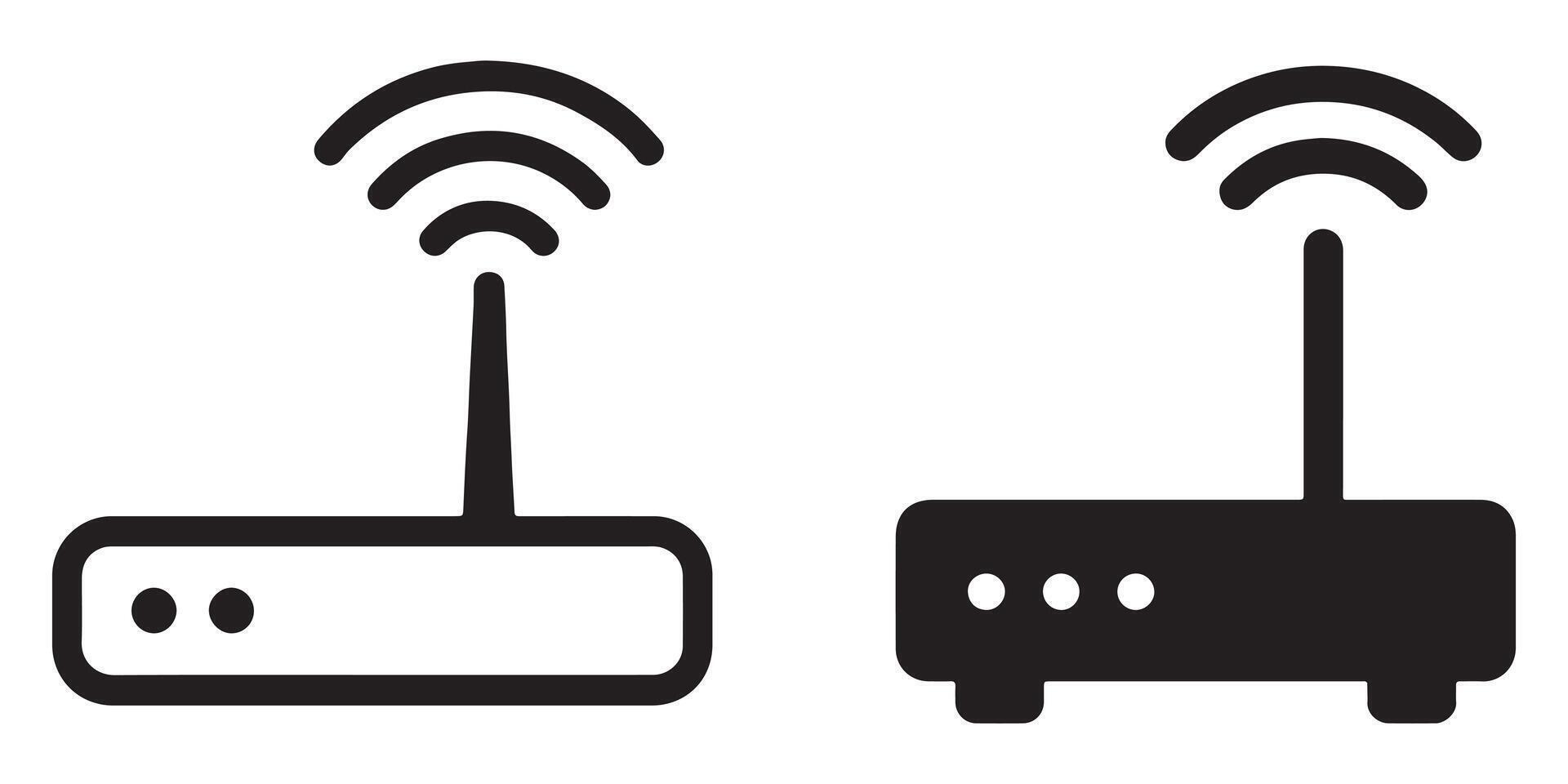 Simple Black and White Wifi Router Icons Broadcasting Wireless Network Signal, Clean Design for Website or App vector