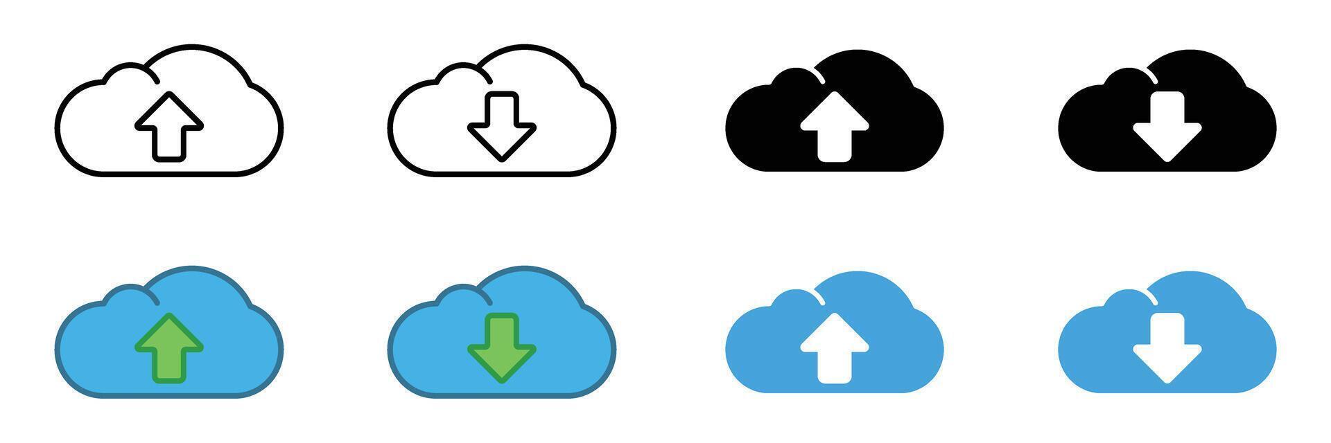 Cloud Upload and Download Icon Set for Data Sync and Storage Solutions vector