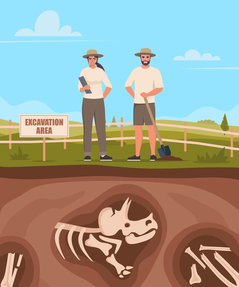 Archaeologists at a fossil excavation site vector