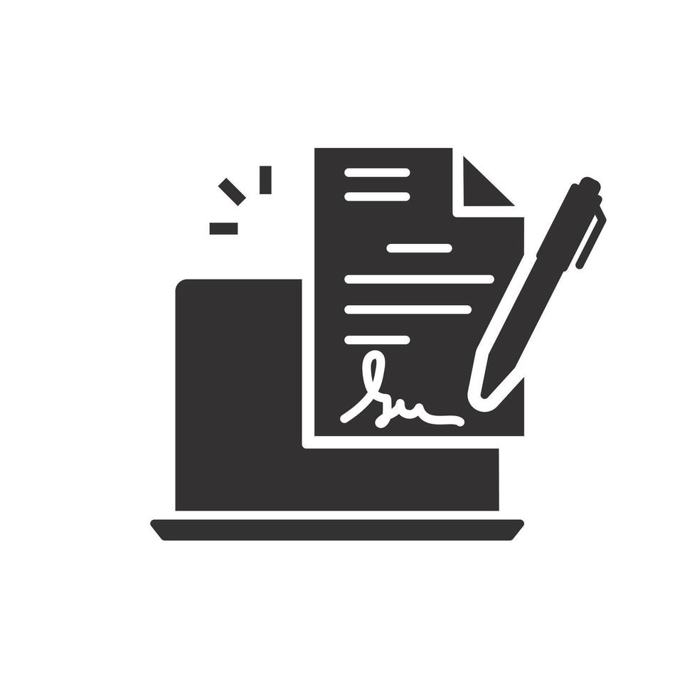 e document form, digital signature icon, electronic device for contract or agreement, thin line symbol on white background - flat illustration vector
