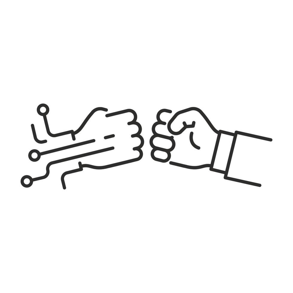 fight against artificial intelligence icon, confrontation between man and ai, fist robot against fist human, linear sign on white background - illustration eps10 vector