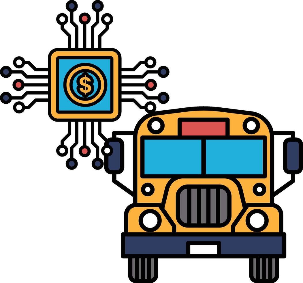 A black and white drawing of a bus with a dollar sign on the front vector