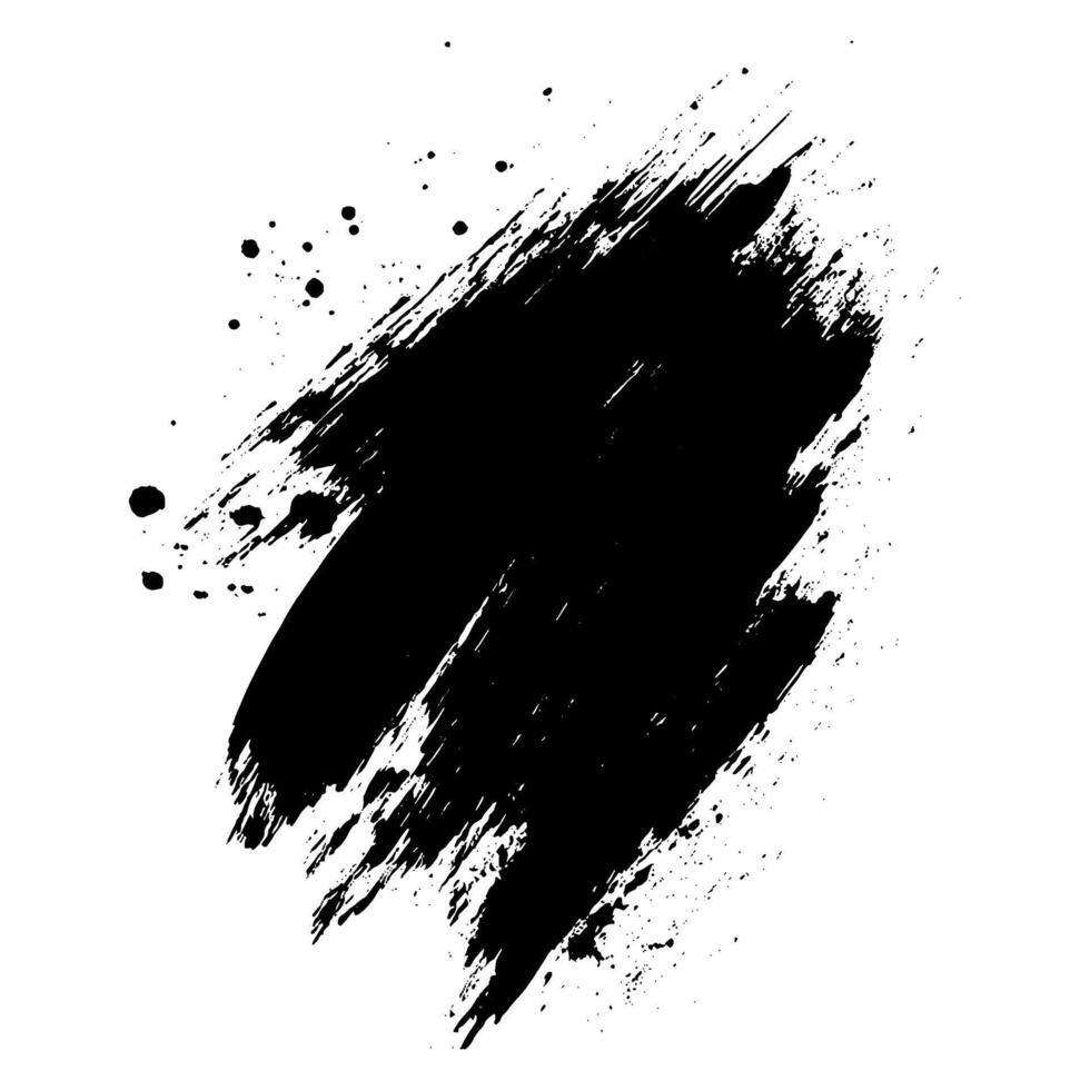 Abstract black grunge brushstroke and splatter with dynamic texture on a white canvas vector