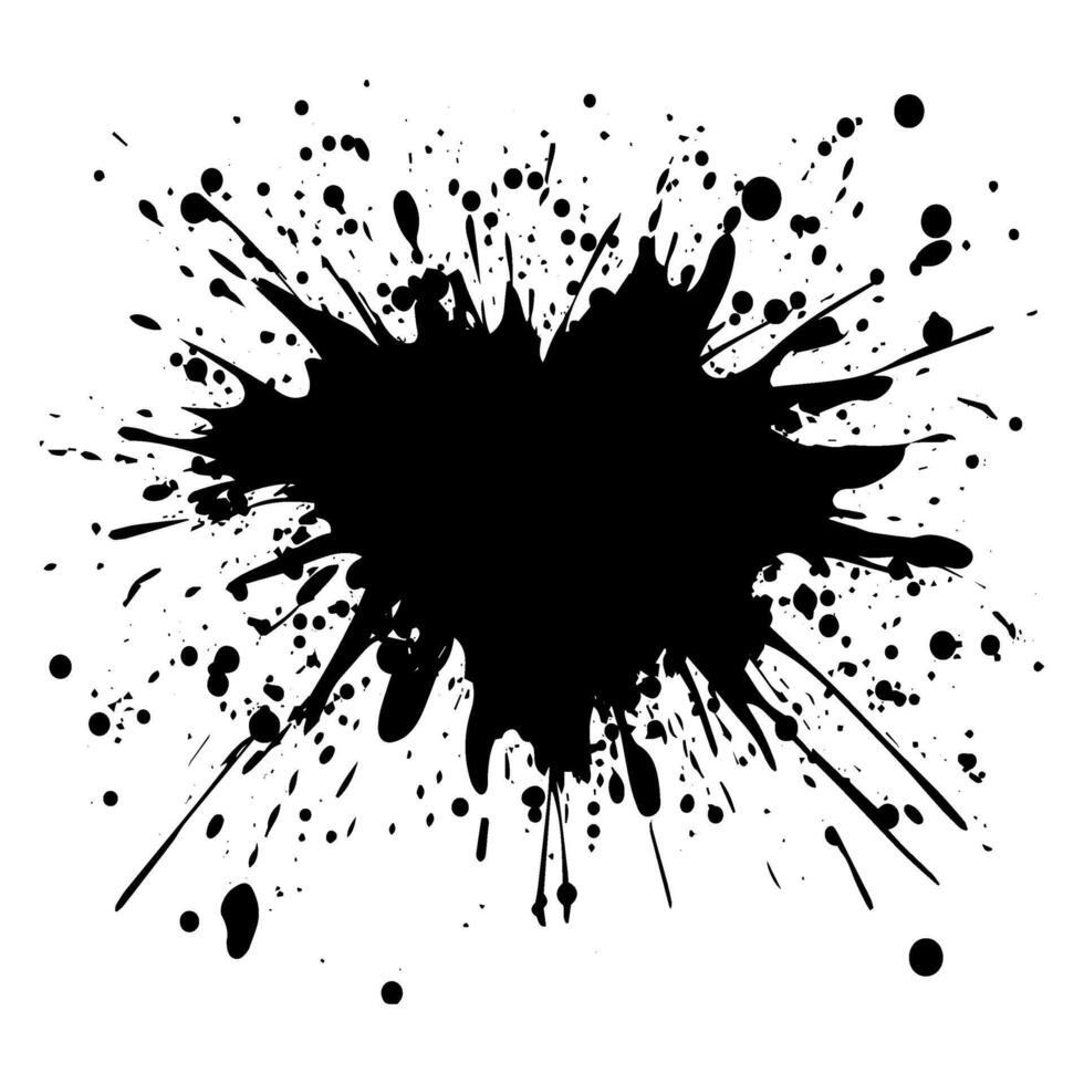 Centralized explosion radiates outward in black splatter pattern against a white background creating abstract artwork vector