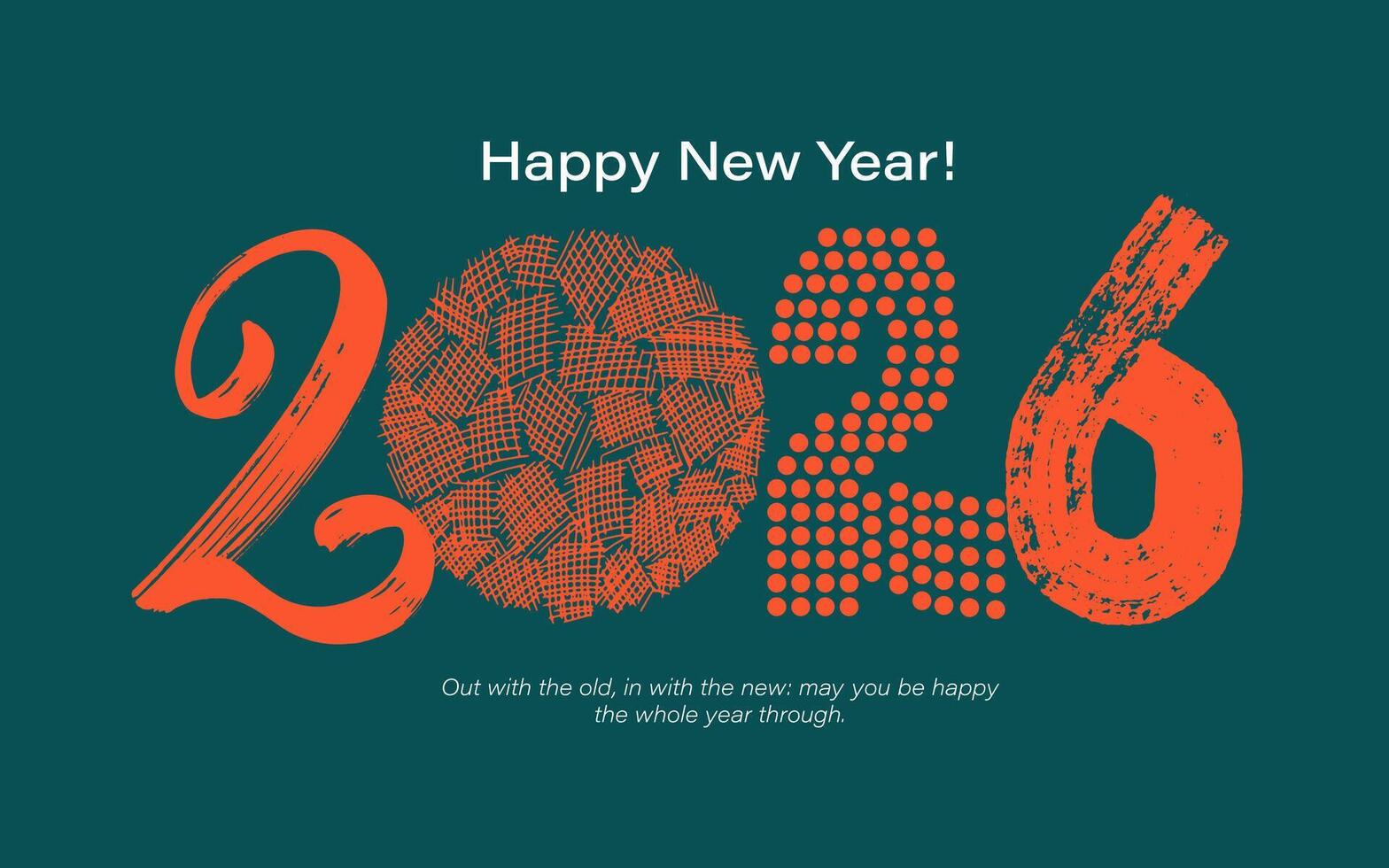 Hand drawn 2026 Happy New Year design . Trendy unique new year 2026 logo design. Handmade art. Various designs of bold and thin numbers. Naive playful abstract shapes in doodle grunge style. vector