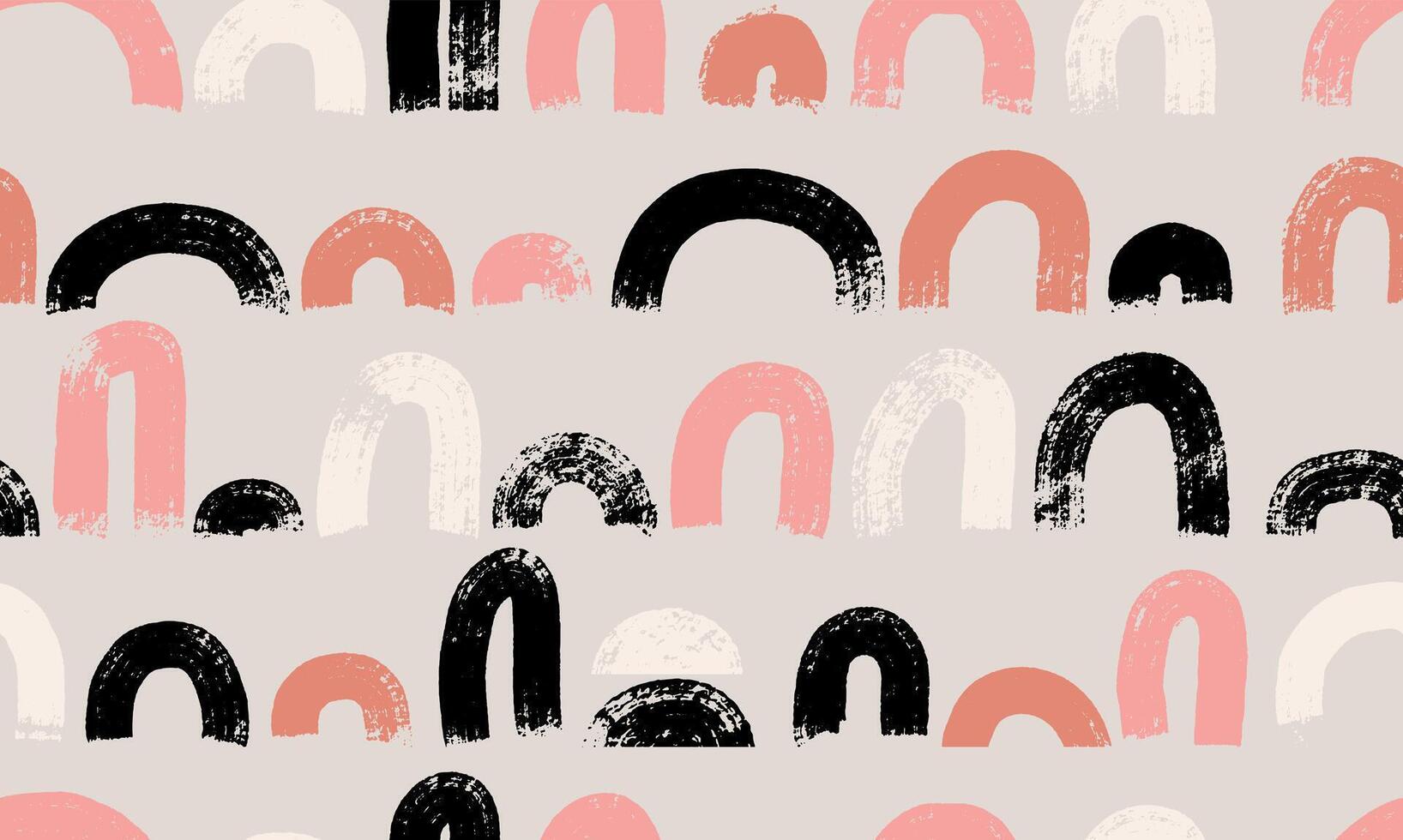 Seamless pattern bold brush drawn wavy lines, arc, semi circle, rainbow. Abstract geometric doodle grunge style elements. Primitive geometric forms for design. Thick art arched lines, grunge elements. vector