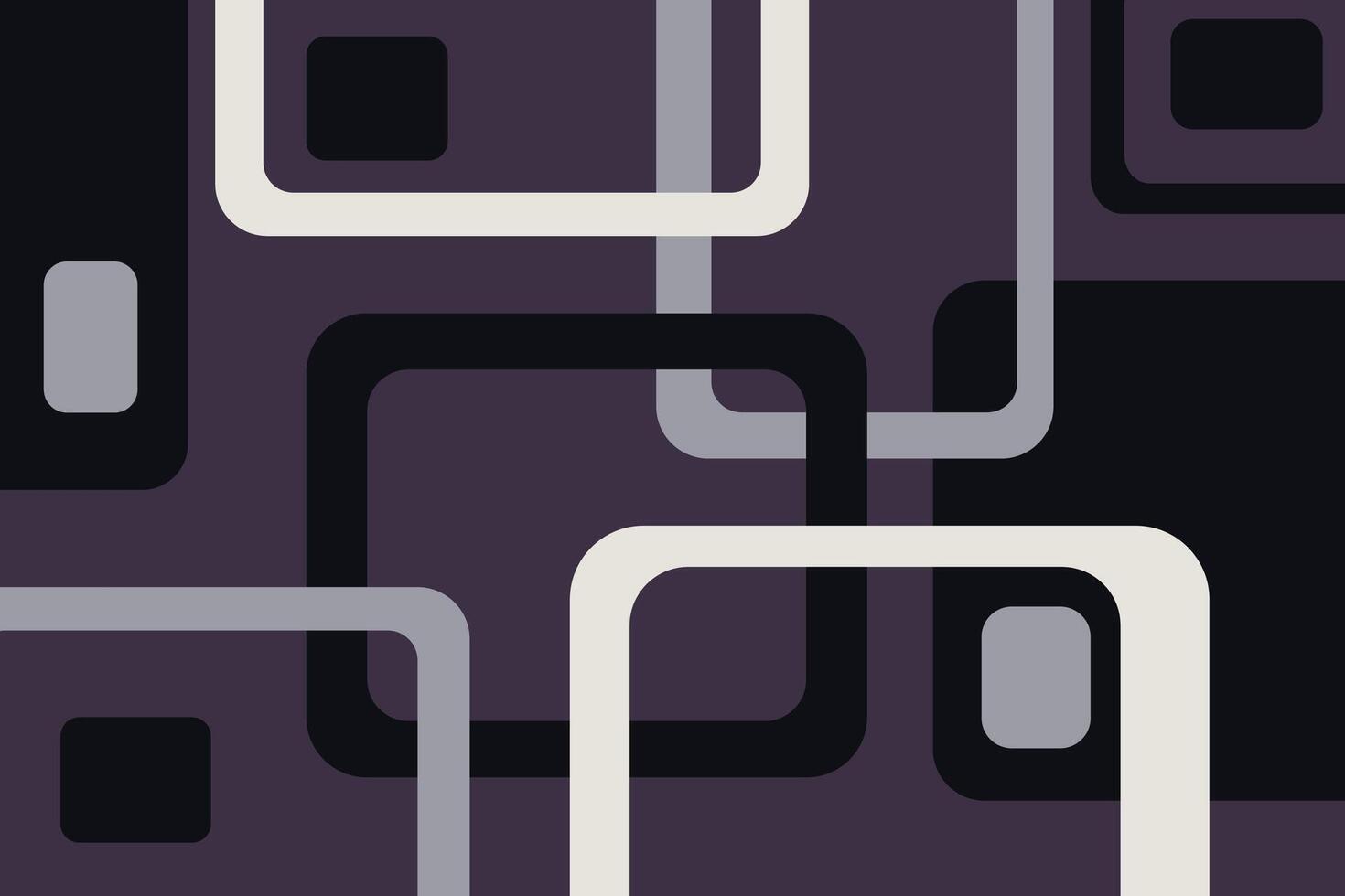 randomly arranged rounded rectangle frames and solid shapes in shades of black, white, gray, and purple background vector