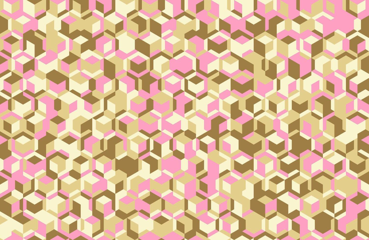Abstract geometric pattern featuring a vibrant array of pink, beige, and brown isometric cubes. Ideal for modern design projects, textiles, or digital backgrounds. vector