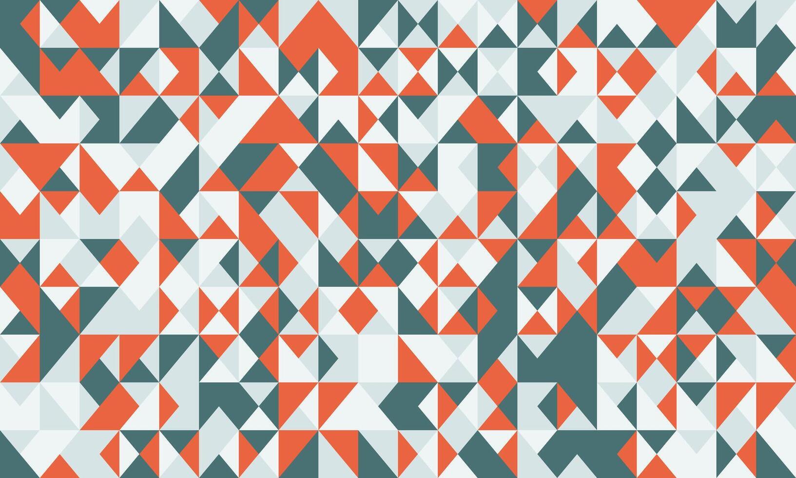 Abstract geometric pattern with vibrant red, teal, and white triangles. Ideal for backgrounds, website design, or textile prints. Modern, minimalist style conveying energy and complexity. vector