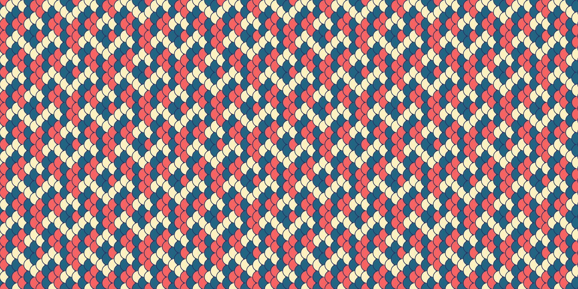 Geometric knit texture. Seamless pattern in coral, cream navy. Ideal for textile designs, website backgrounds, or crafting projects. vector
