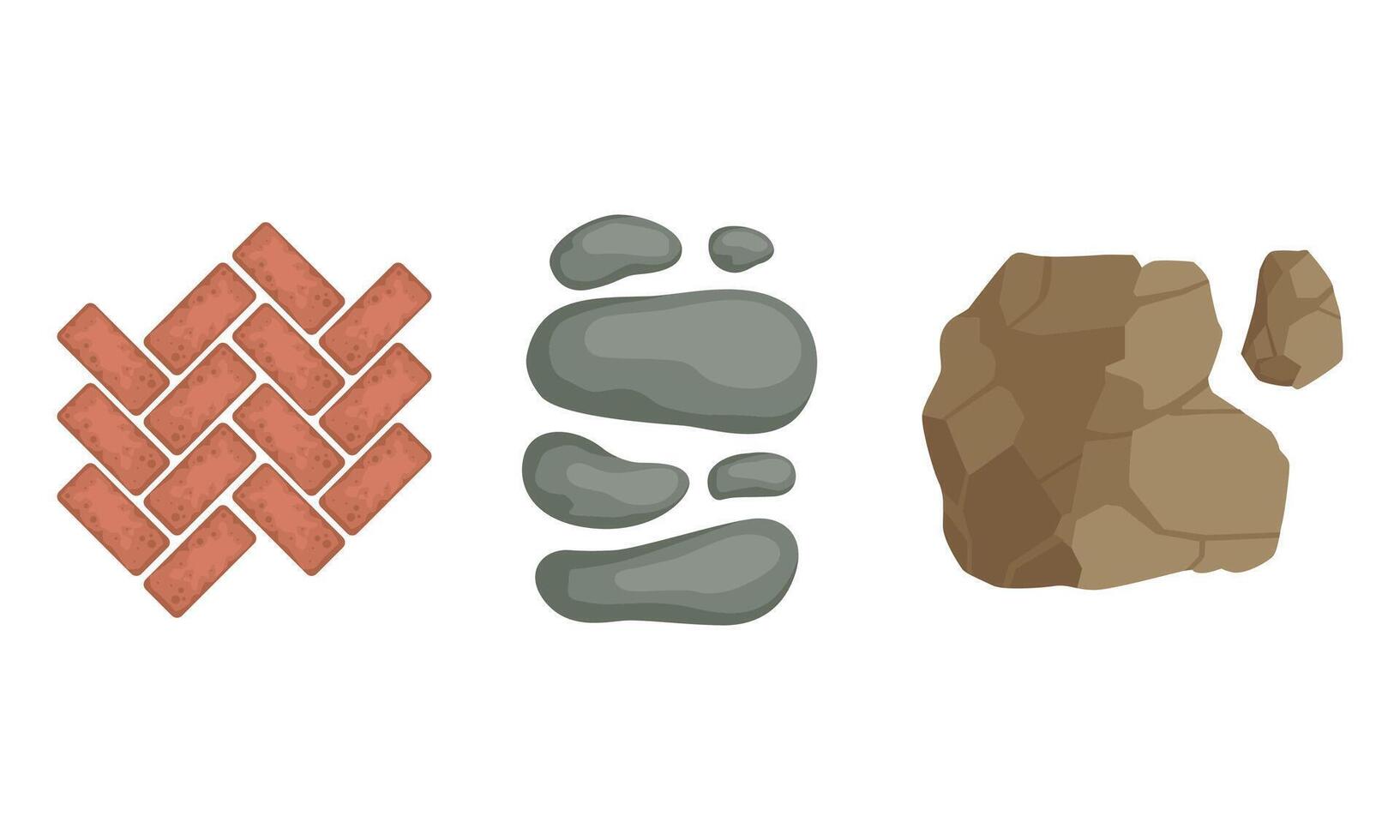 Pebbles and Block for Pavement and Garden Walkway as Landscape Elements Set vector