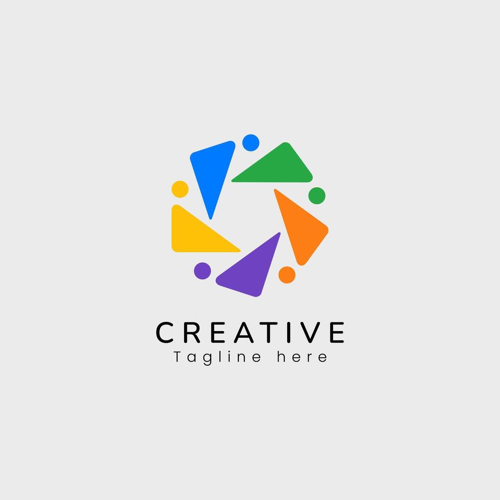 Abstract colorful logo of rotating people in triangle shapes, symbolizing diversity, unity, and collaboration. vector