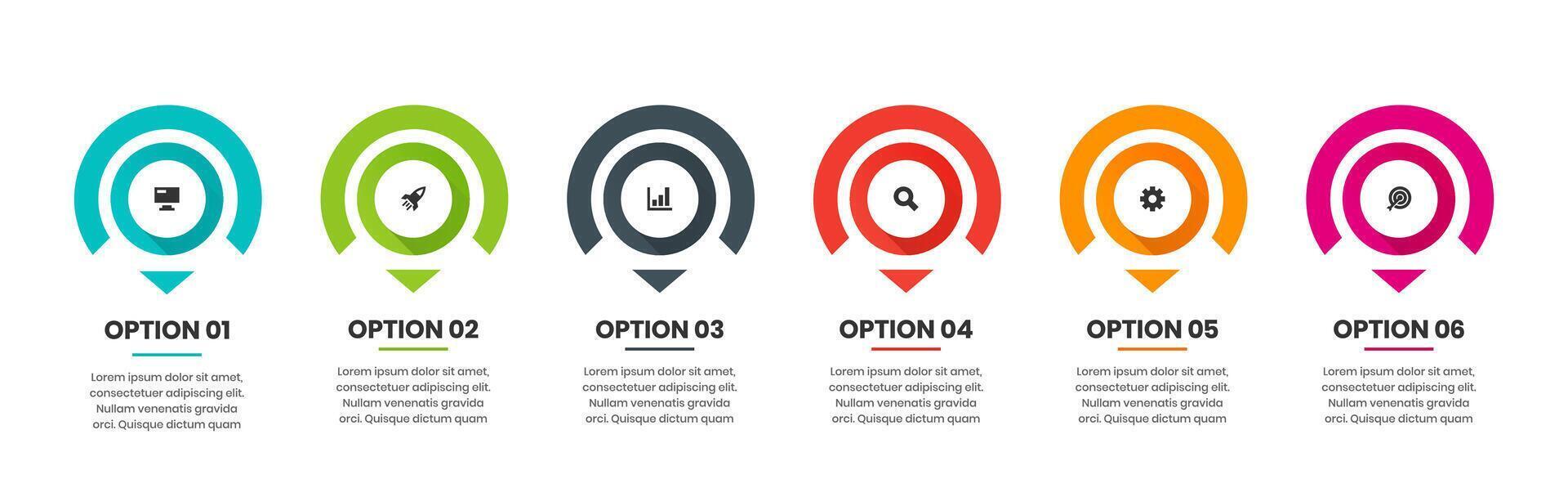 Circle Label Infographic Element Design Templates with Icons and 6 Options. Suitable for Process Diagram, Presentations, Workflow Layout, Banner, Flow Chart vector