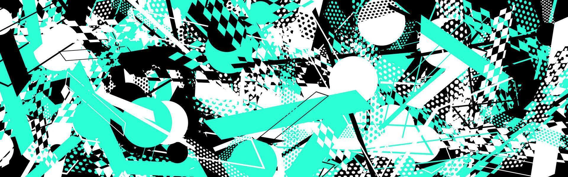Abstract geometric chaos, black, teal and white forms vector