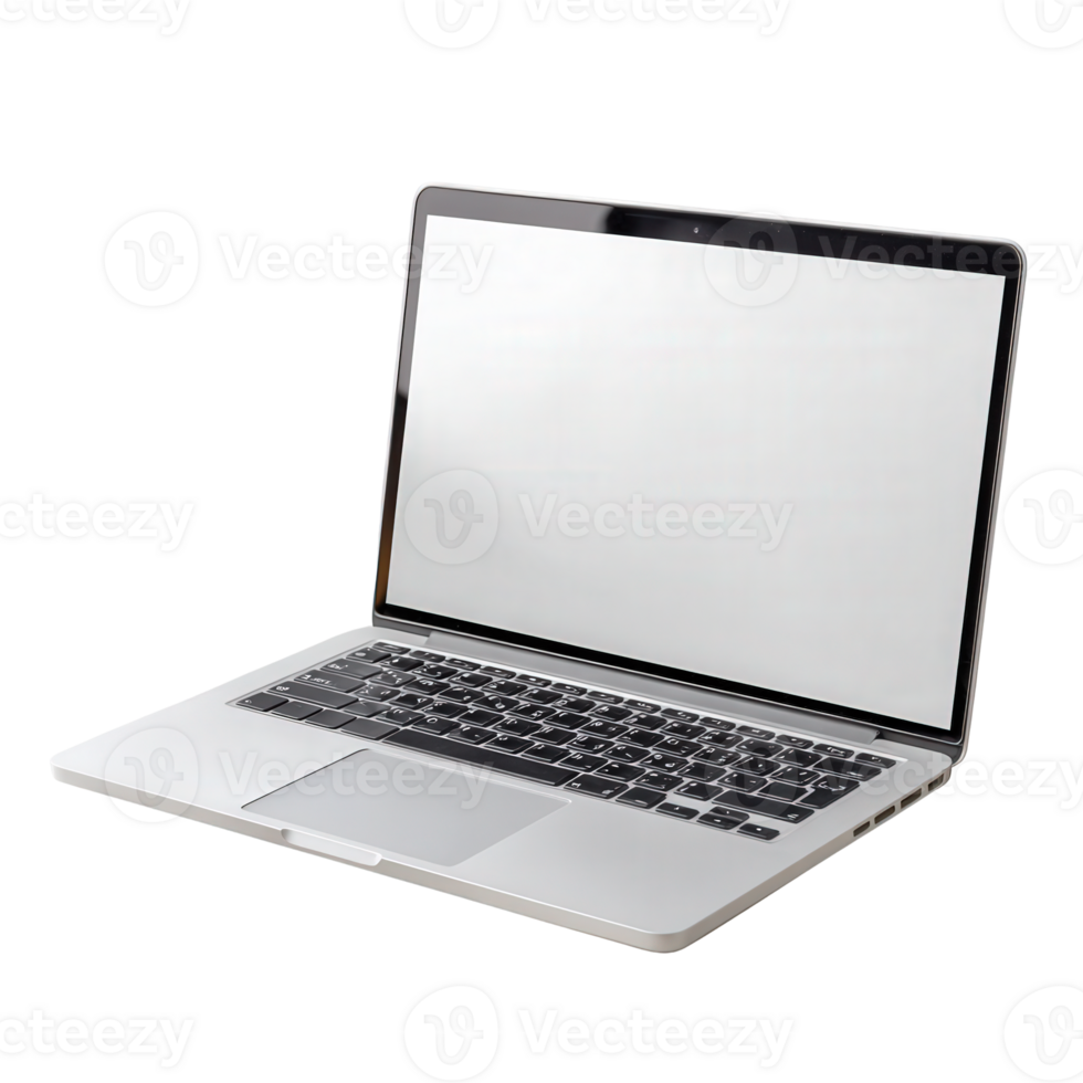 Sleek Silver Laptop with Empty Screen Ready for Presentation or Creative Work in Modern Workspace Setting png