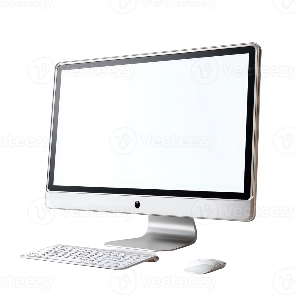 Modern Desktop Computer Setup with Empty Screen Ready for Displaying Content or Data Projects png
