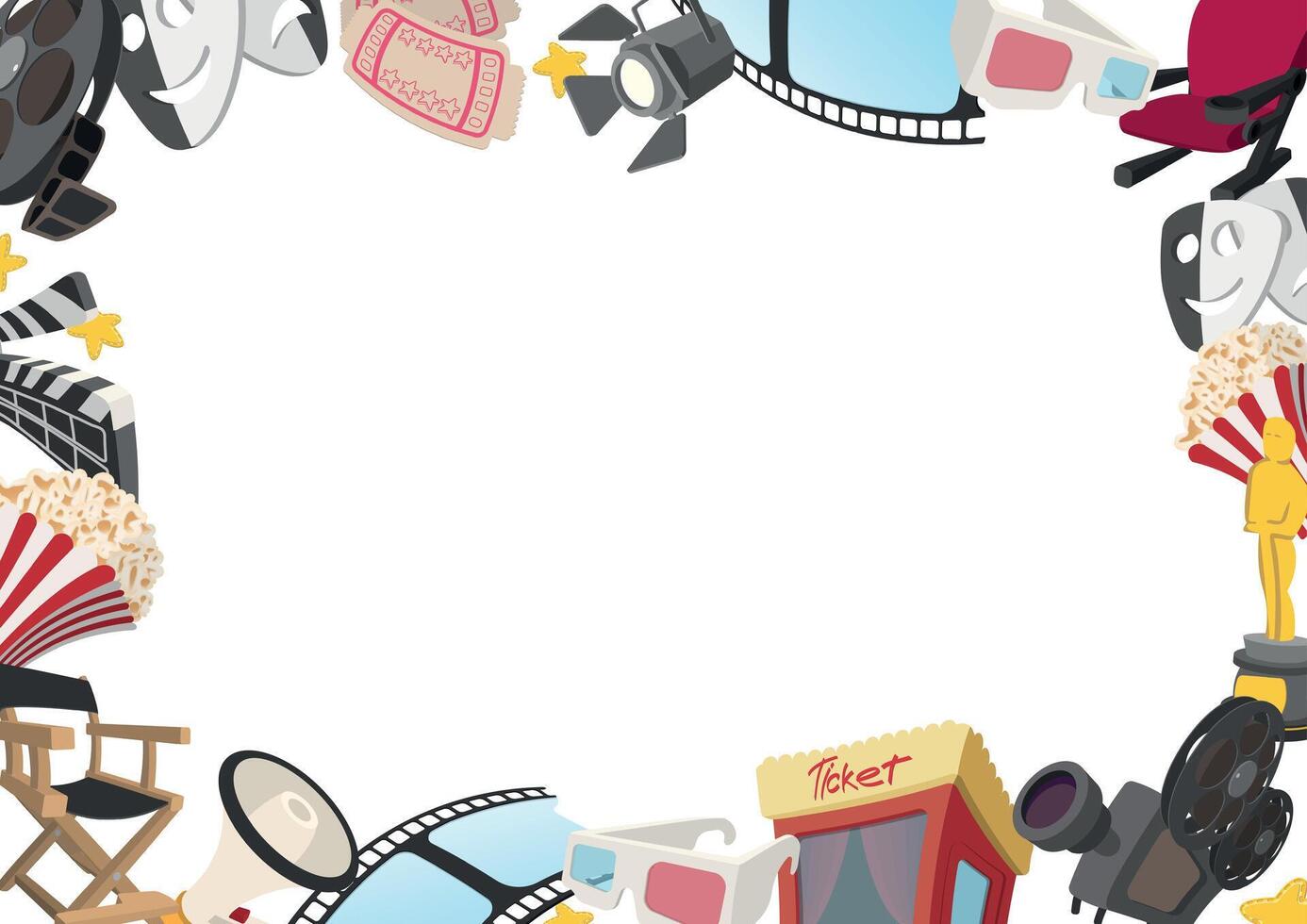 Cinema border creating white frame with movie objects vector