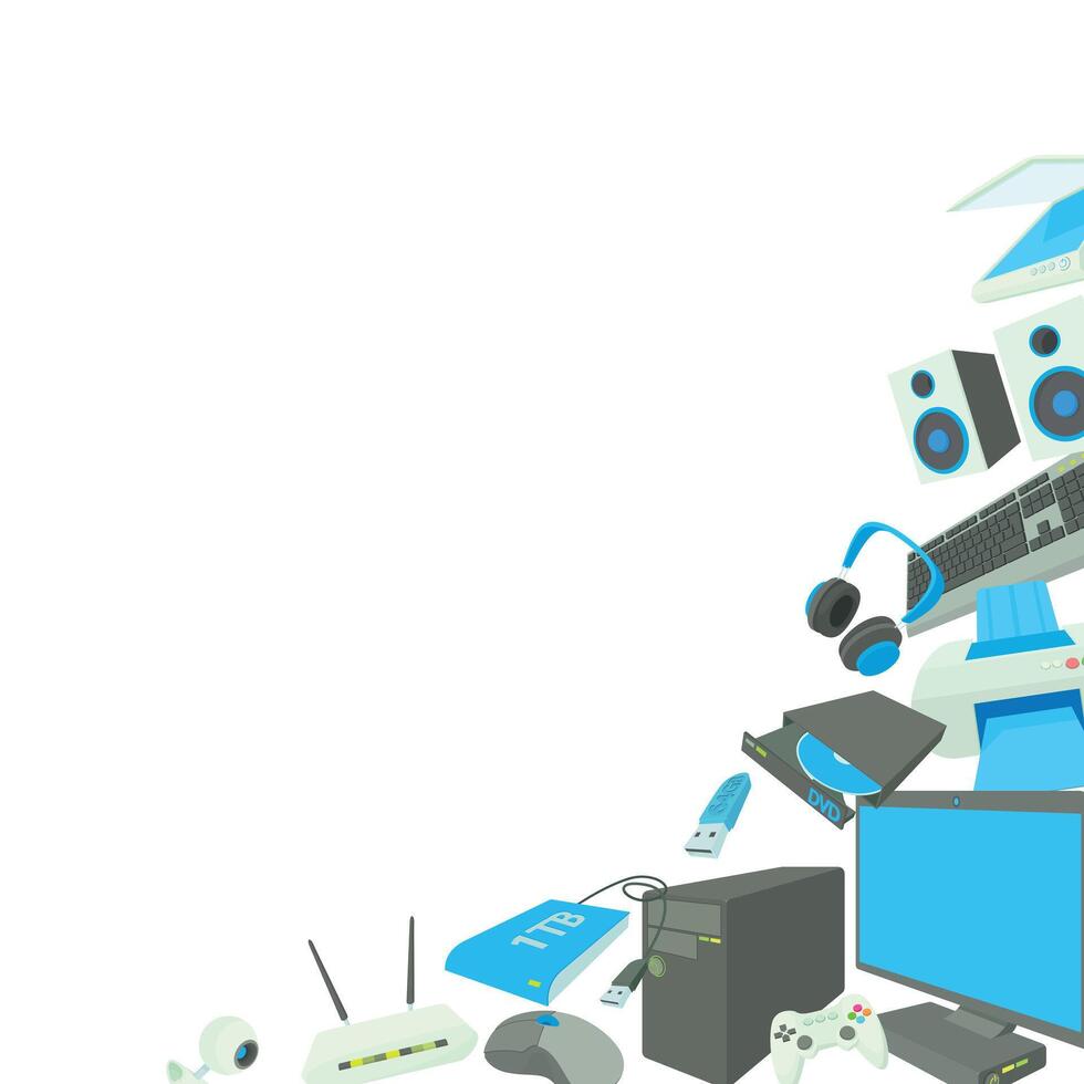 Computer hardware peripherals forming a border with copy space vector