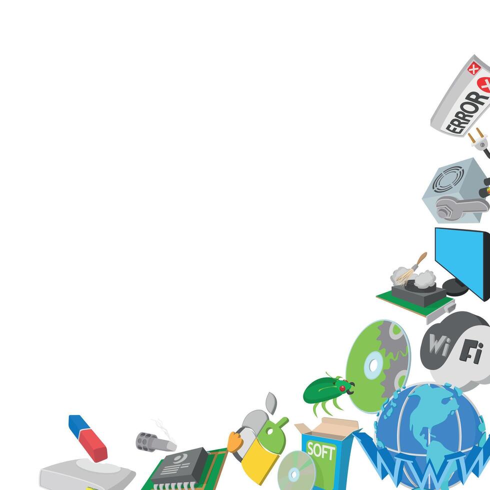 computadora reparar, software y hardware íconos formando un frontera vector