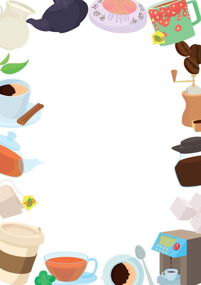 Coffee, tea and cakes frame creating white background for text vector