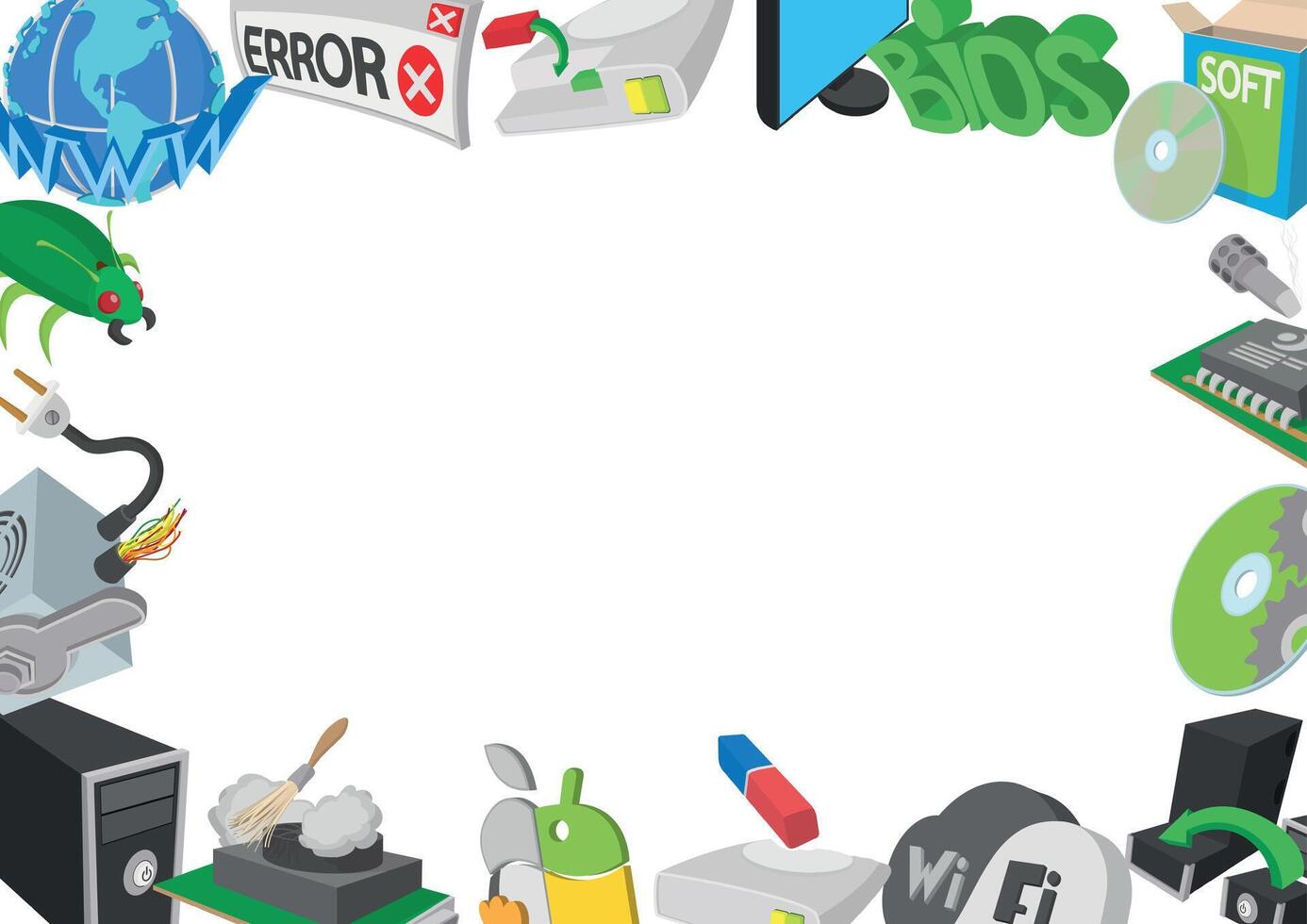 Computer repair service icons creating a frame with empty space vector